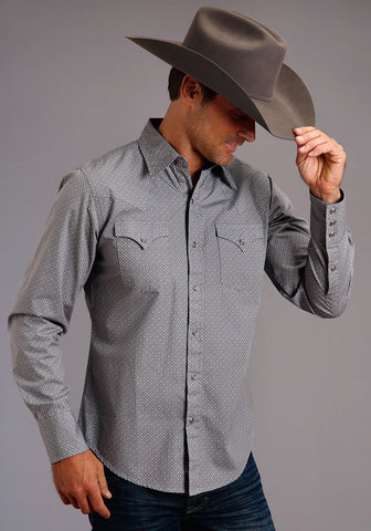 Stetson Mens Grey 100% Cotton Ghost Print L/S Shirt