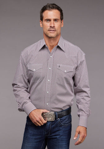 Stetson Mens 2037 Rhombus Diamond Red 100% Cotton L/S Shirt
