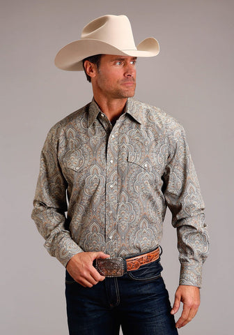 Stetson Mens Desert Medallion Paisley Brown 100% Cotton L/S Shirt 2XL