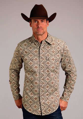Stetson Mens Aztec Print Brown 100% Cotton L/S Shirt