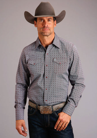 Stetson Mens Brown 100% Cotton Cheveron Grid L/S Shirt