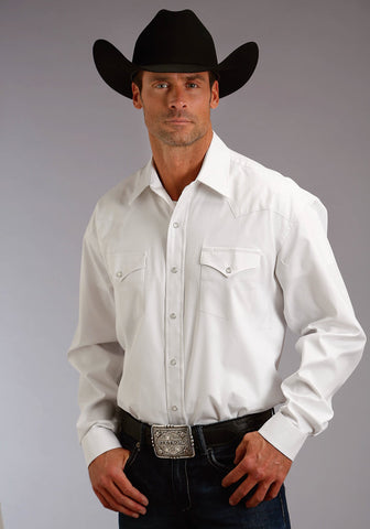Stetson Mens White 100% Cotton Pinpoint Oxford L/S Shirt