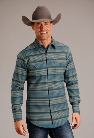 Stetson Mens Serape Stripe Brown 100% Cotton L/S Shirt