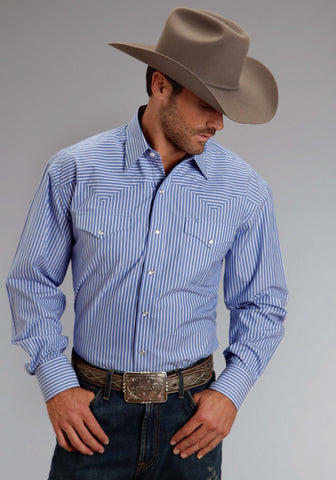 Stetson Mens Candy Stripe Periwinkle 100% Cotton L/S Shirt