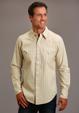 Stetson Mens Hampton Beach Stripe White 100% Cotton L/S Shirt