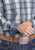 Stetson Mens Moss Dobby Plaid Blue 100% Cotton L/S Shirt