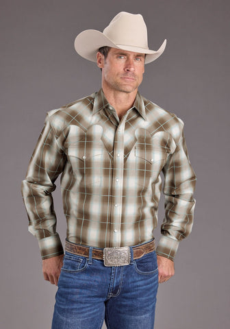 Stetson Mens Sandy Ombre Plaid Brown 100% Cotton L/S Shirt