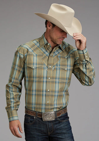 Stetson Mens Sand Ridge Plaid Brown 100% Cotton L/S Shirt