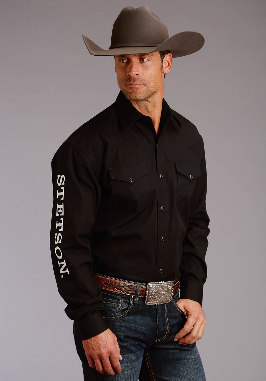 Stetson Mens Black 100% Cotton Logo Wear L/S Shirt The Western Company Stetson Mens Black 100% Cotton Logo Wear L/S Shirt The Western Company