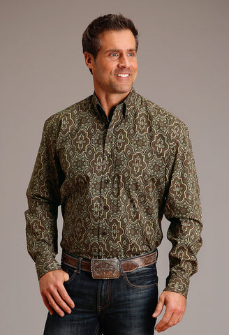 Stetson Mens Grandiose Paisley Brown 100% Cotton L/S Shirt
