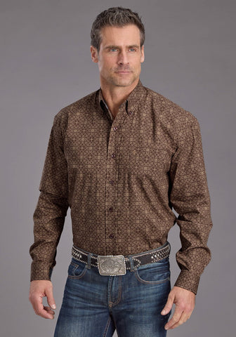 Stetson Mens 2232 Vintage Ornamental Brown 100% Cotton 1 Pkt L/S Shirt