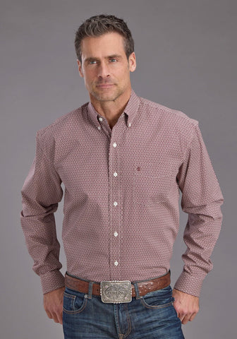 Stetson Mens Ruby Eye Geo Wine 100% Cotton 1 Pkt L/S Shirt