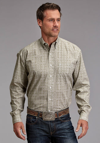 Stetson Mens 1922 Sand Medallion Brown 100% Cotton 1 Pkt L/S Shirt