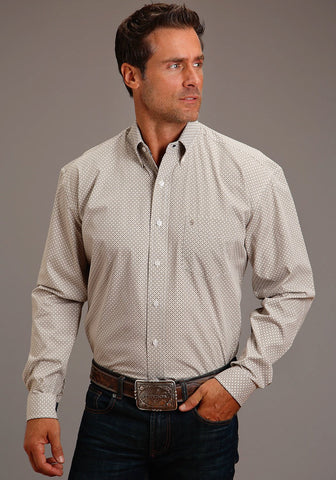 Stetson Mens Brass Print Geo Brown 100% Cotton L/S Shirt