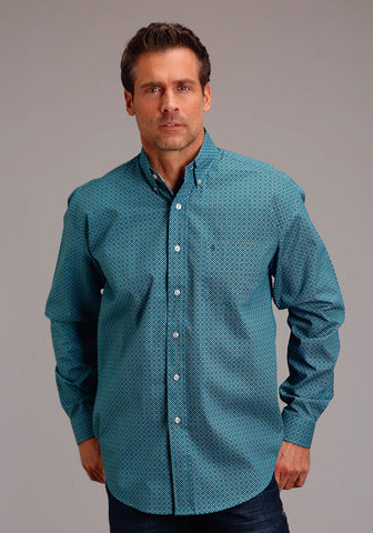 Stetson Mens Four Leaf Foulard Green 100% Cotton L/S Shirt