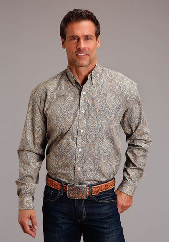 Stetson Mens Desert Medallion Paisley Brown 100% Cotton L/S Shirt