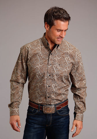 Stetson Mens Leather Paisley Brown 100% Cotton L/S Shirt