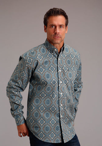 Stetson Mens 1652 Sierra Paisley Blue 100% Cotton 1 Pkt L/S Shirt