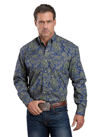 Stetson Mens Moss Paisley Blue 100% Cotton 1 Pkt L/S Shirt