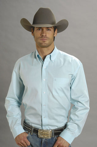 Stetson Mens Blue 100% Cotton L/S Solid Oxford Button Down Western Shirt 2XL