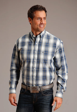 Stetson Mens Crystal Plaid Blue 100% Cotton L/S Shirt