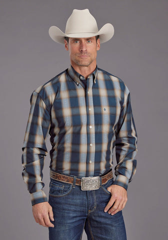 Stetson Mens Vintage Dobby Blue 100% Cotton 1 Pkt L/S Shirt
