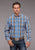 Stetson Mens Chambray Dobby Plaid Blue 100% Cotton 1 Pkt L/S Shirt