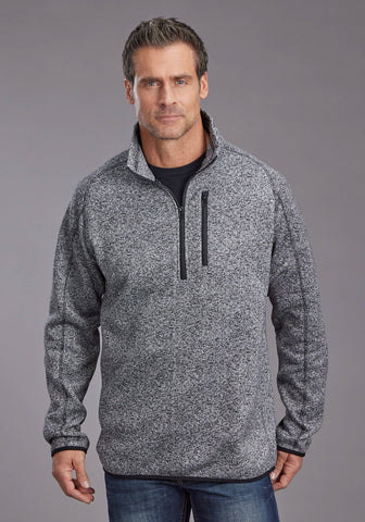 Stetson Mens Herringbone Pullover Heather Black 100% Polyester 1/4 Zip Sweater
