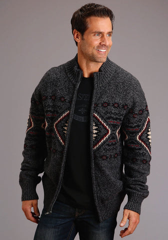Stetson Mens Grey Cotton/Wool Diamond Knit Cardigan 2XL
