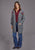 Stetson Womens Floral Embroidered Grey Acrylic Blend Cardigan Sweater