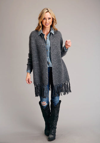 Stetson Womens Drop Shoulders Grey Alpaca/Wool Cardigan Sweater