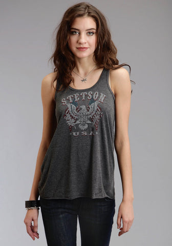 Stetson Womens Vintage Eagle Grey 100% Cotton S/L Tank Top