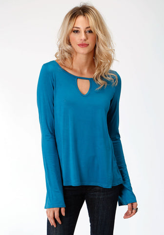 Stetson Womens Turquoise Rayon Blend V-Neck L/S T-Shirt M