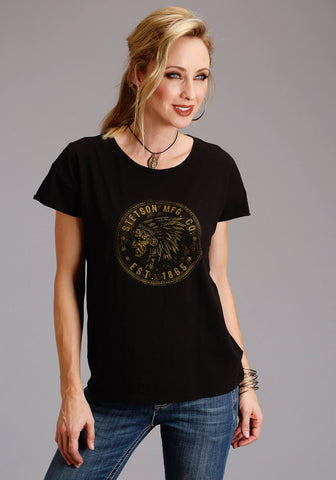 Stetson Womens Black 100% Cotton Indian Coin S/S T-Shirt