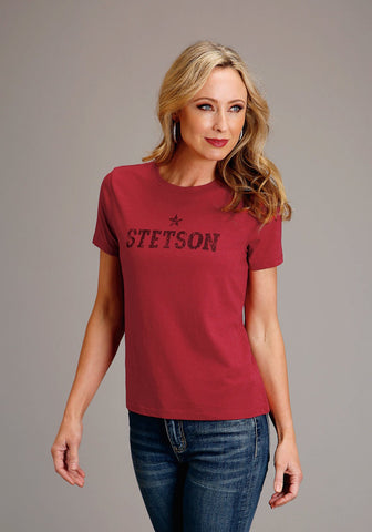 Stetson Womens Star Screenprint Red Cotton Blend S/S T-Shirt