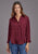 Stetson Womens Open V-Neck Wine 100% Polyester S/S Blouse