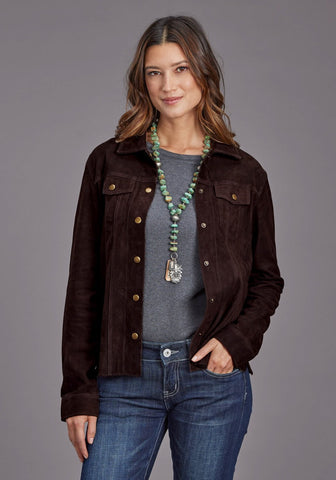 Stetson Womens Suede Shirt Brown Lamb Leather Leather Jacket