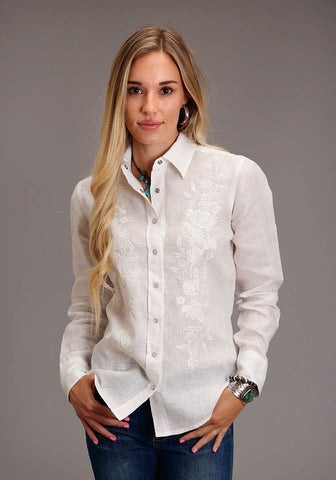 Stetson Womens Tonal Striped White 100% Linen L/S Shirt