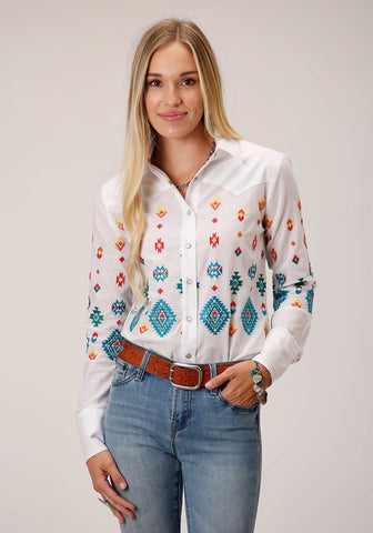 Stetson Womens Bright Schiffli White 100% Cotton L/S Shirt