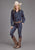 Stetson Womens Collared Oversized Dark Blue Tencel/Rayon L/S Shirt