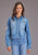 Stetson Womens Embroidered Crop Denim Medium Blue Cotton Blend L/S Blouse