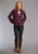 Stetson Womens Floral Herringbone Wine/Blue 100% Rayon L/S Blouse