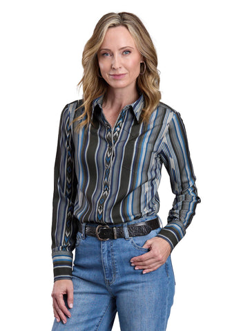 Stetson Womens Serape Twill Olive 100% Viscose L/S Blouse