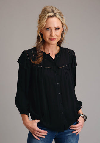 Stetson Womens Herringbone Black 100% Rayon L/S Shirt