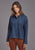 Stetson Womens Fold Down Collar Dark Blue 100% Cotton L/S Tunic