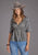 Stetson Womens 2440 Horse Pennies Grey 100% Rayon S/S Blouse