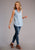 Stetson Womens Blue Denim Self Tie V S/L Blouse M