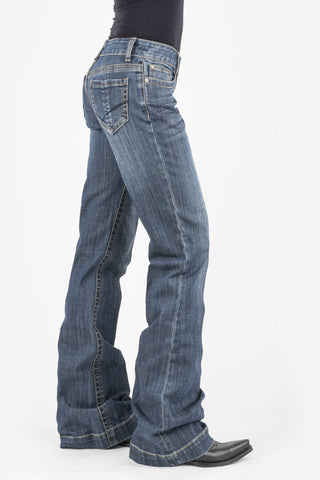 Stetson Womens Blue Cotton Blend Vertical Seaming 214 Trouser Jeans 4 L