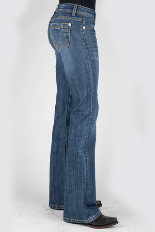 Stetson Womens 816 Classic Bootcut Blue Cotton Blend Jeans