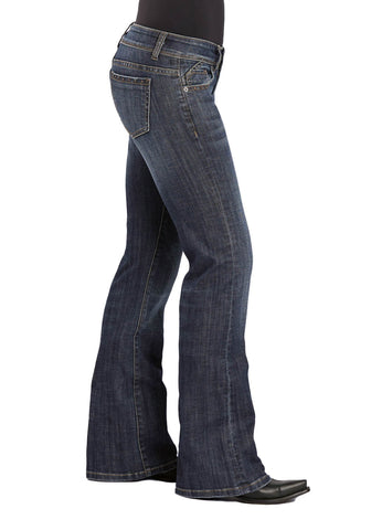 Stetson Womens Round Gold Rivets Blue Cotton Blend Jeans